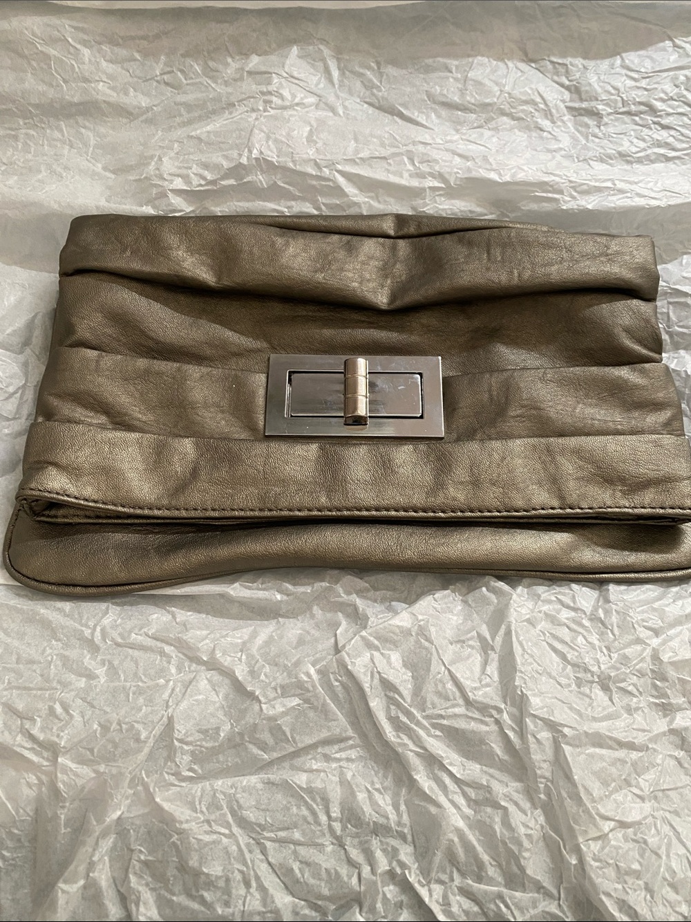 Metallic Taupe Foldover Clutch with Turn-Lock
